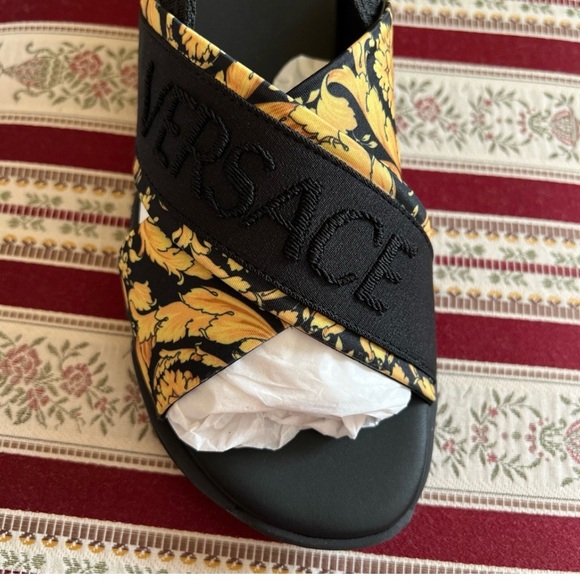 Versace Black and Gold Baroque Sandals - Picture 5 of 8